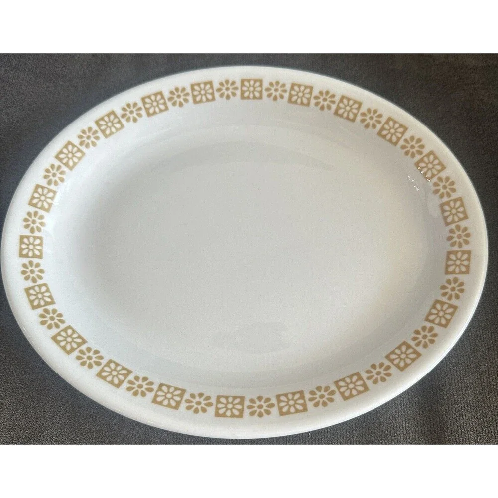 Vintage Shenango China Restaurant Ware Oval Plate Gold Daisy Floral Rim 9.5”